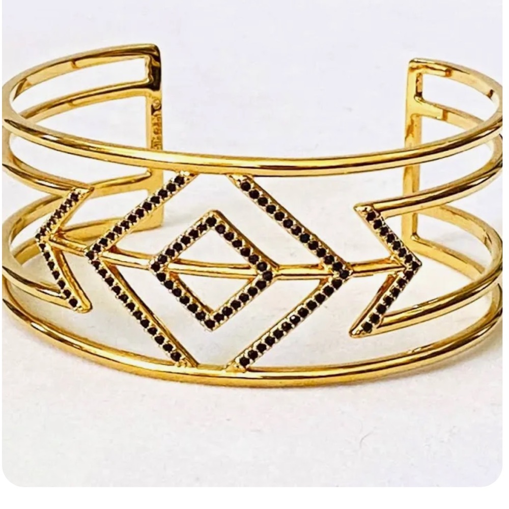 Stella & Dot Pave Sphinx Gold Cuff With Black Crystal